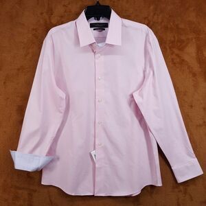 BLOOMINGDALES Dress Shirt Mens Size 15 32 33 Solid Pink Contrast Cuff Slim Fit